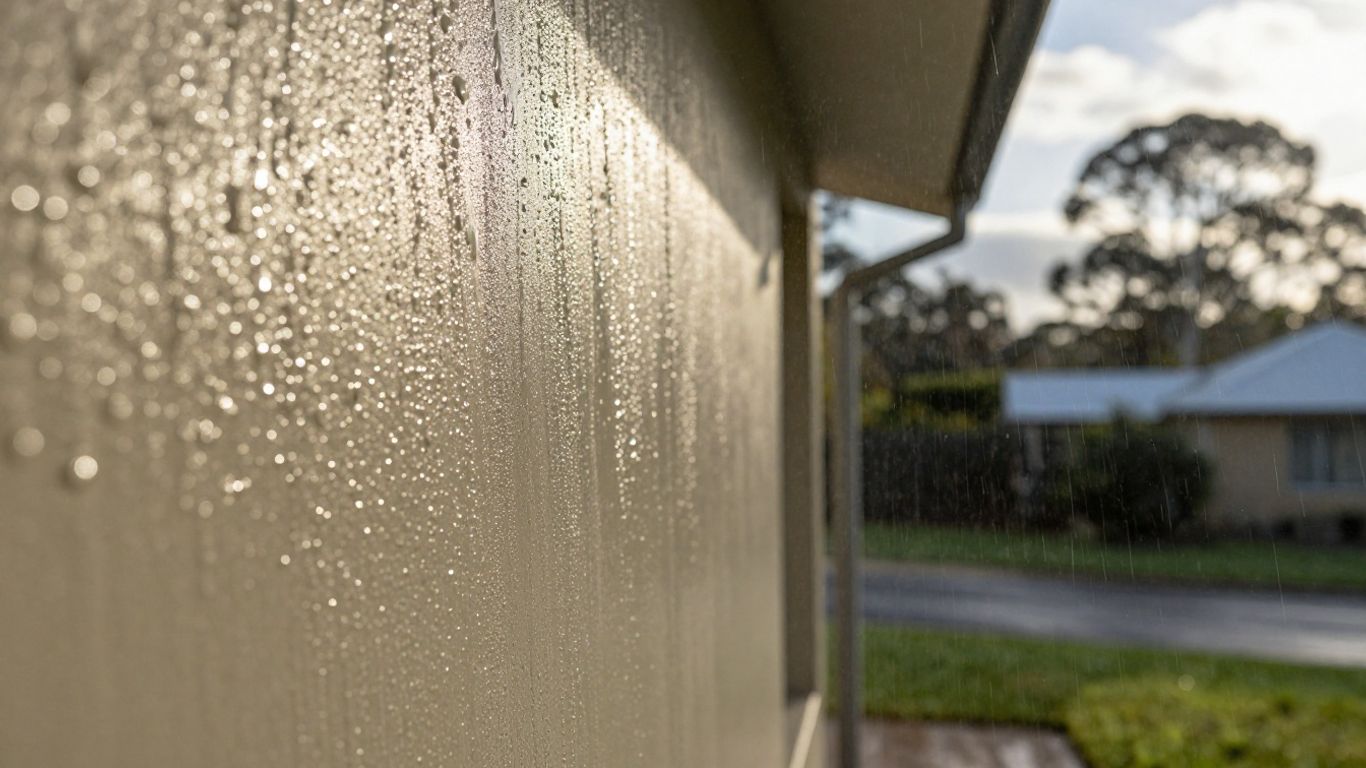 Waterproofed house wall in Australian sunlight.