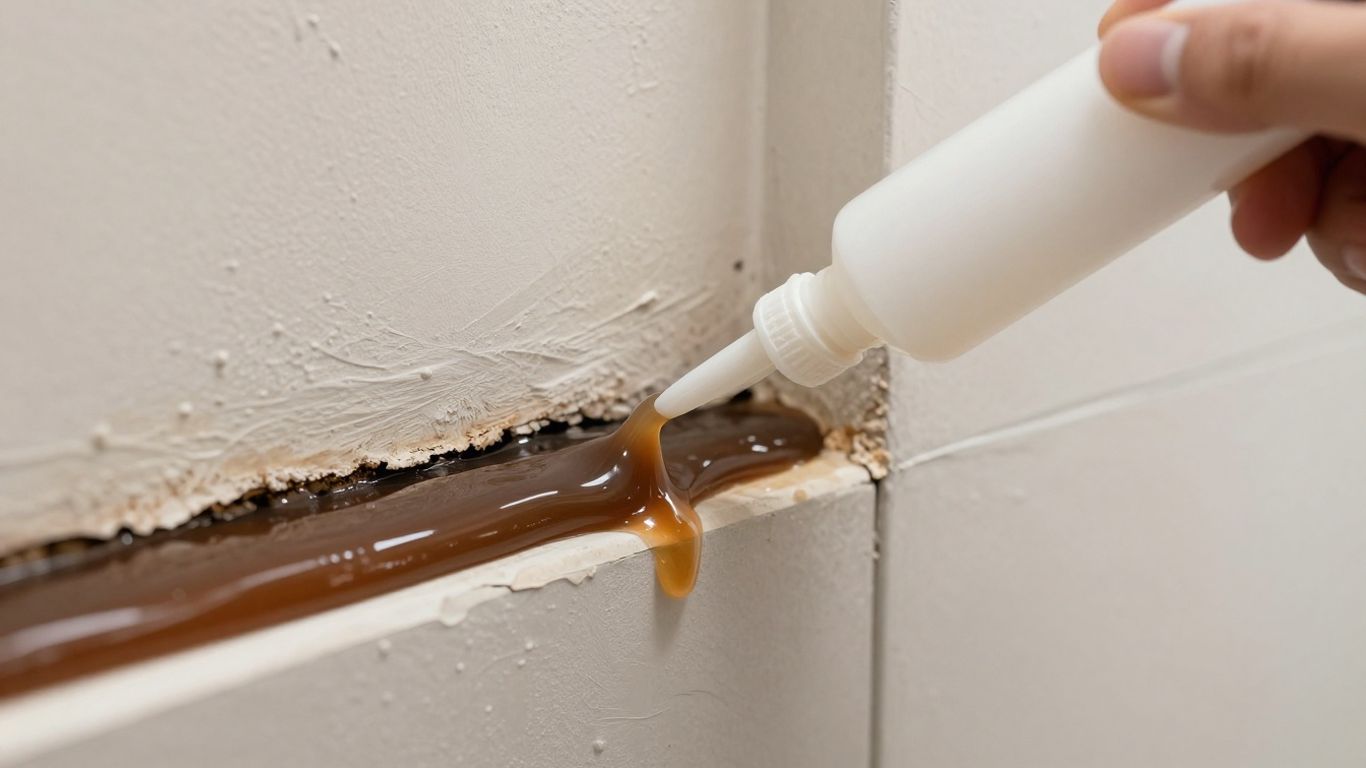 Professional injecting sealant into wall crack for waterproofing.