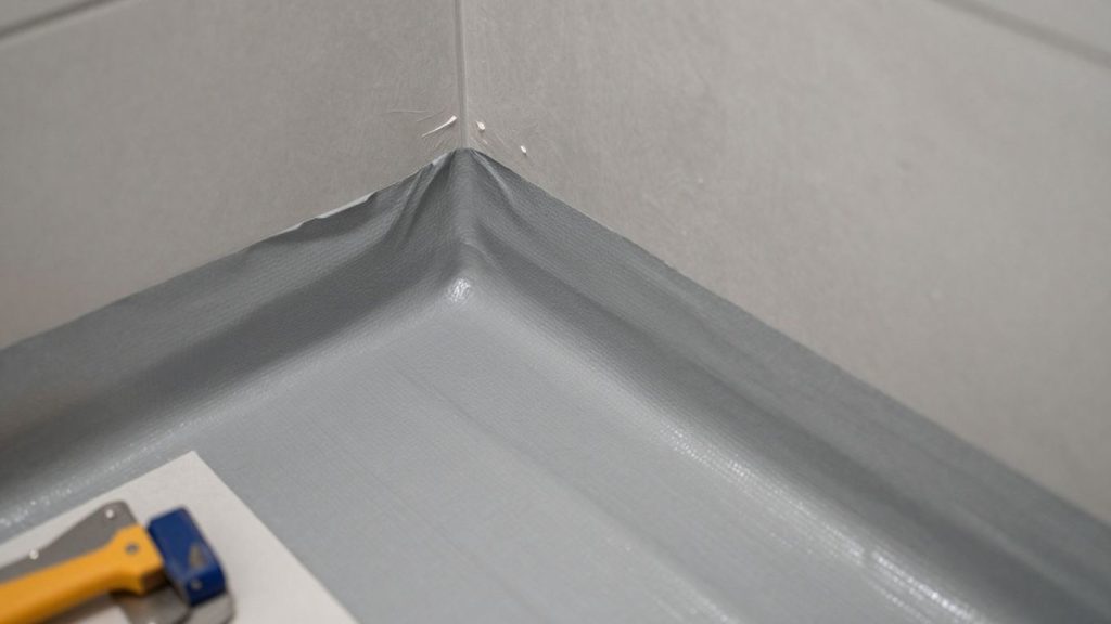 Waterproof membrane being installed in an Australian bathroom.