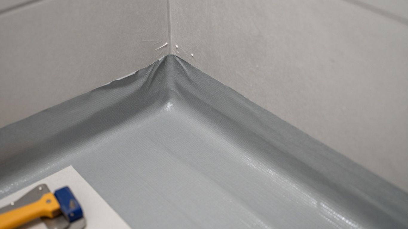 Waterproof membrane being installed in an Australian bathroom.
