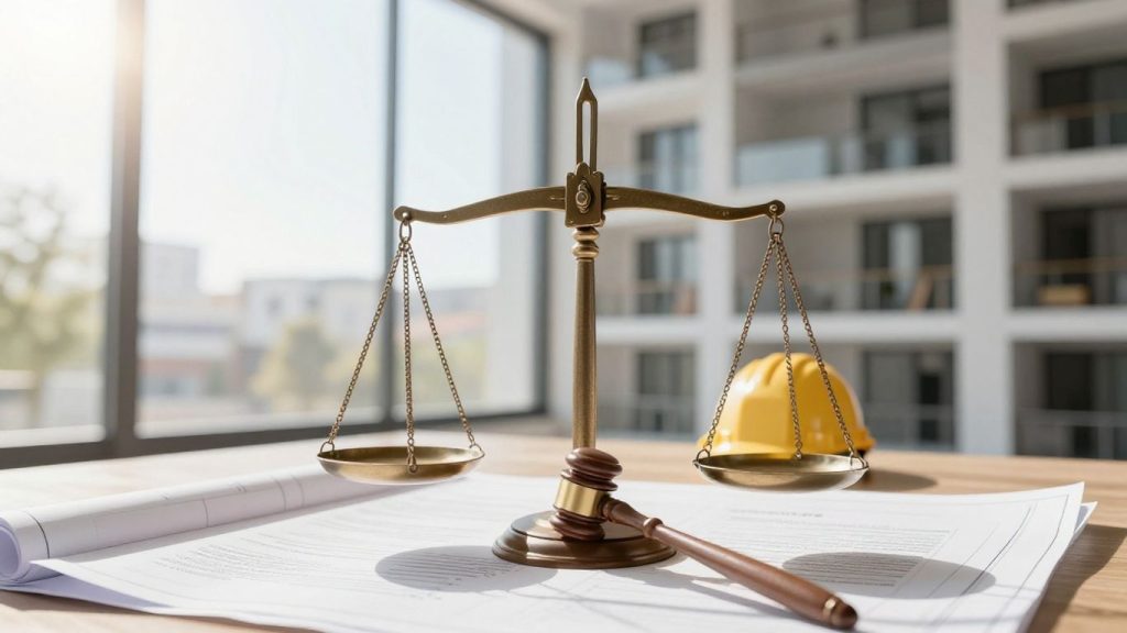 NSW strata laws overhaul: building, gavel, justice scales.