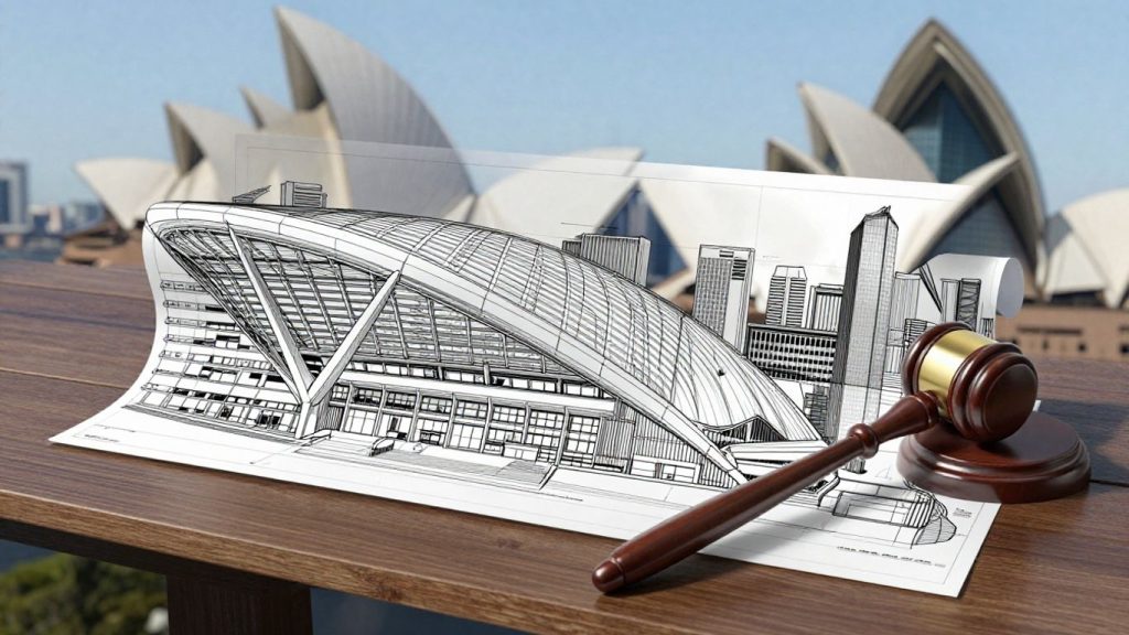 NSW building laws overhaul, Sydney cityscape, architectural blueprint, legal gavel.